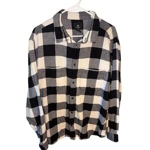 HM Regular Fit Black White Buffalo Plaid Flannel Button Down Shirt Womens XL